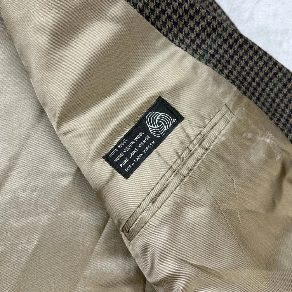 VTG Chaps Ralph Lauren Sport Coat Men 44S Brown Houndstooth Virgin Wool Blazer